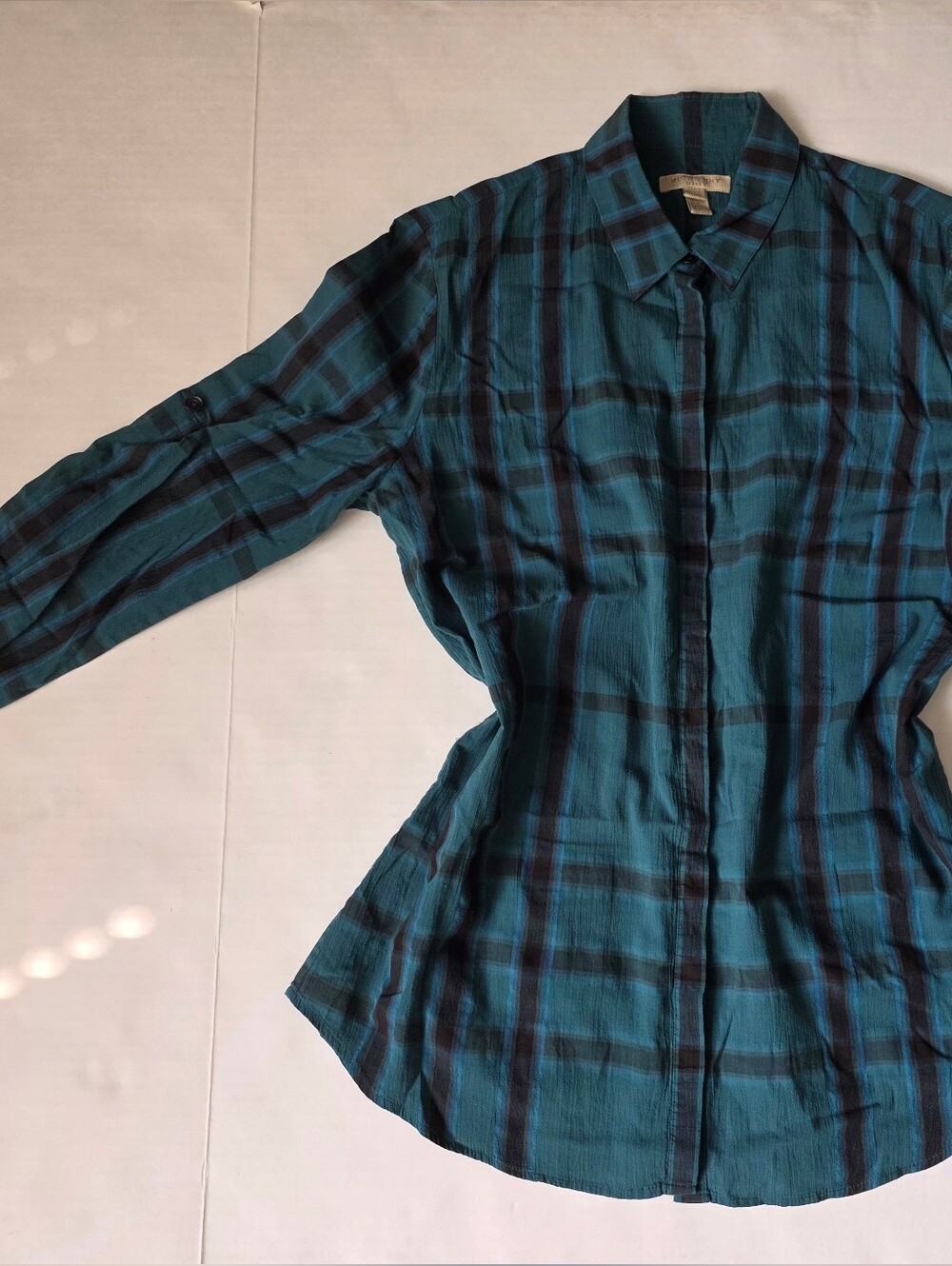 Burberry Brit Women's Teal & Black Plaid Skirt, 95% Cotton, Size S, Like New.